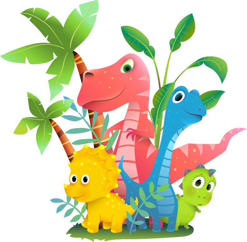 Dinosaurs Group in Nature ,cute illustration for children