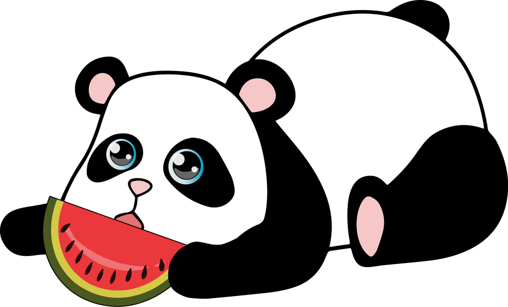 Cartoon Panda Eating Watermelon