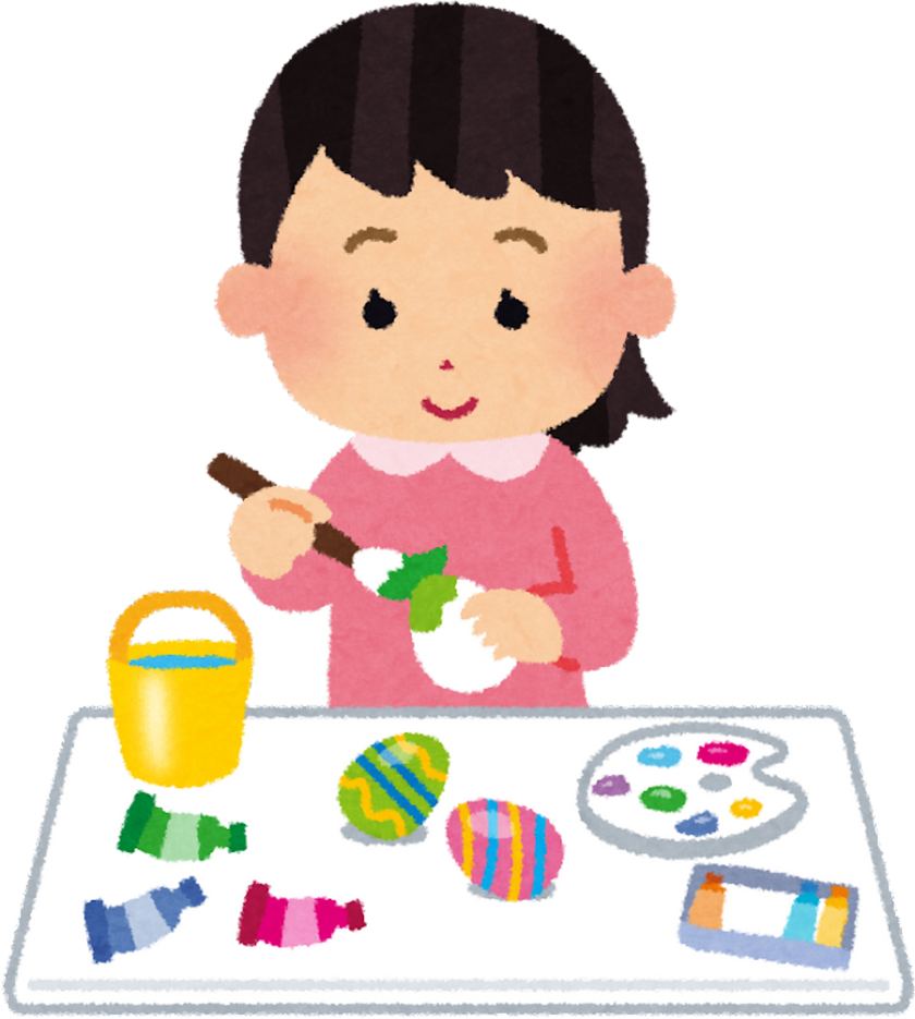 Illustration of Girl Painting Easter Eggs