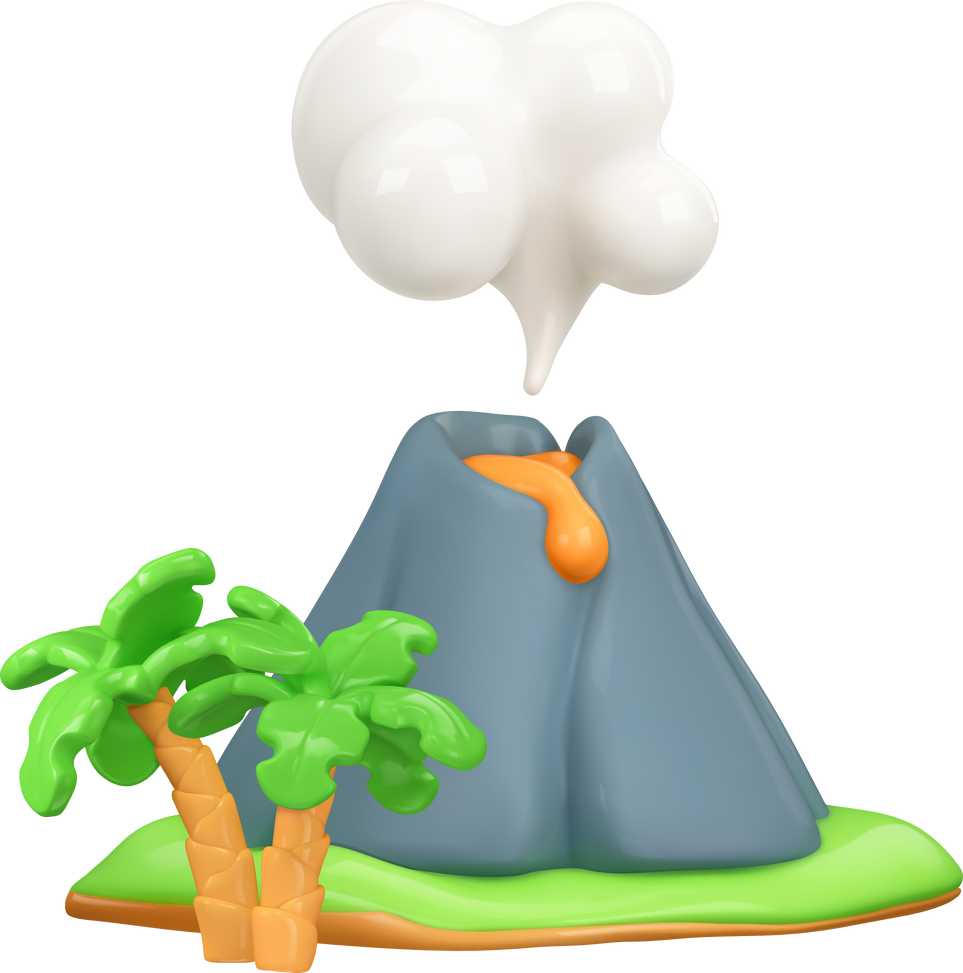 Volcanic island, volcano 3d icon