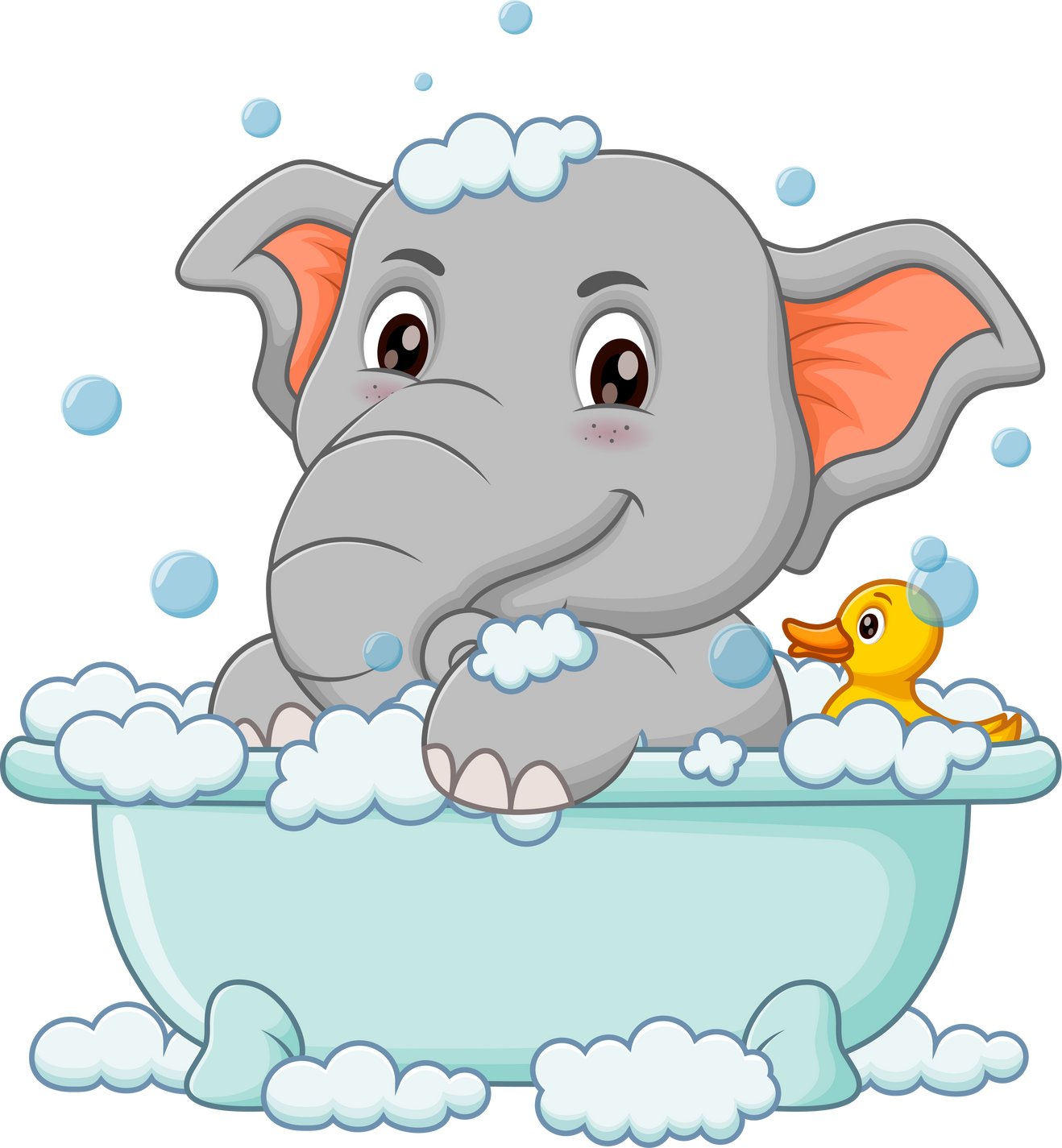 Cute Elephant Cartoon Bathing In Bathtub