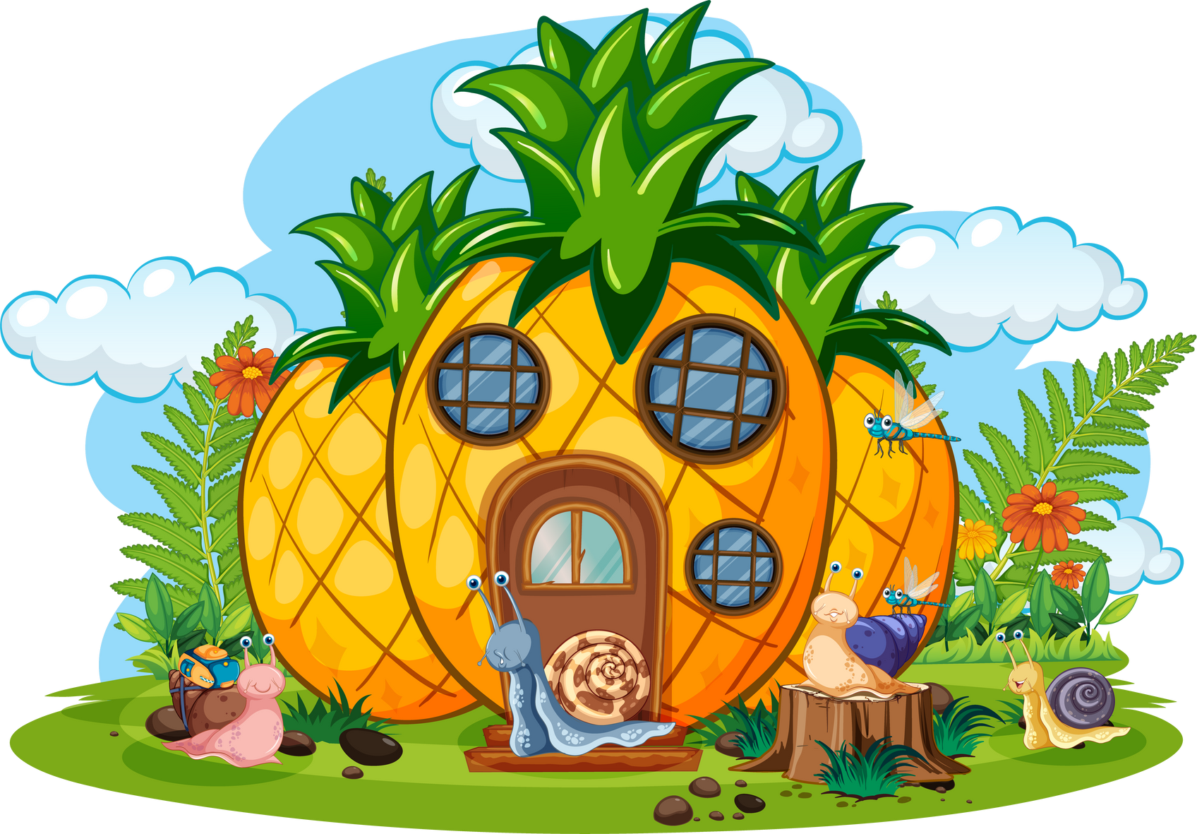 Fantasy Pineapple House with Cartoon Snails