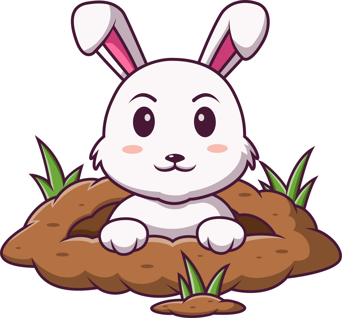 Cute bunny cartoon bunny out from bunny hole, Cartoon rabbit in summer holiday, vector cartoon illustration