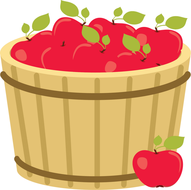 Wooden Basket with Apples Illustration