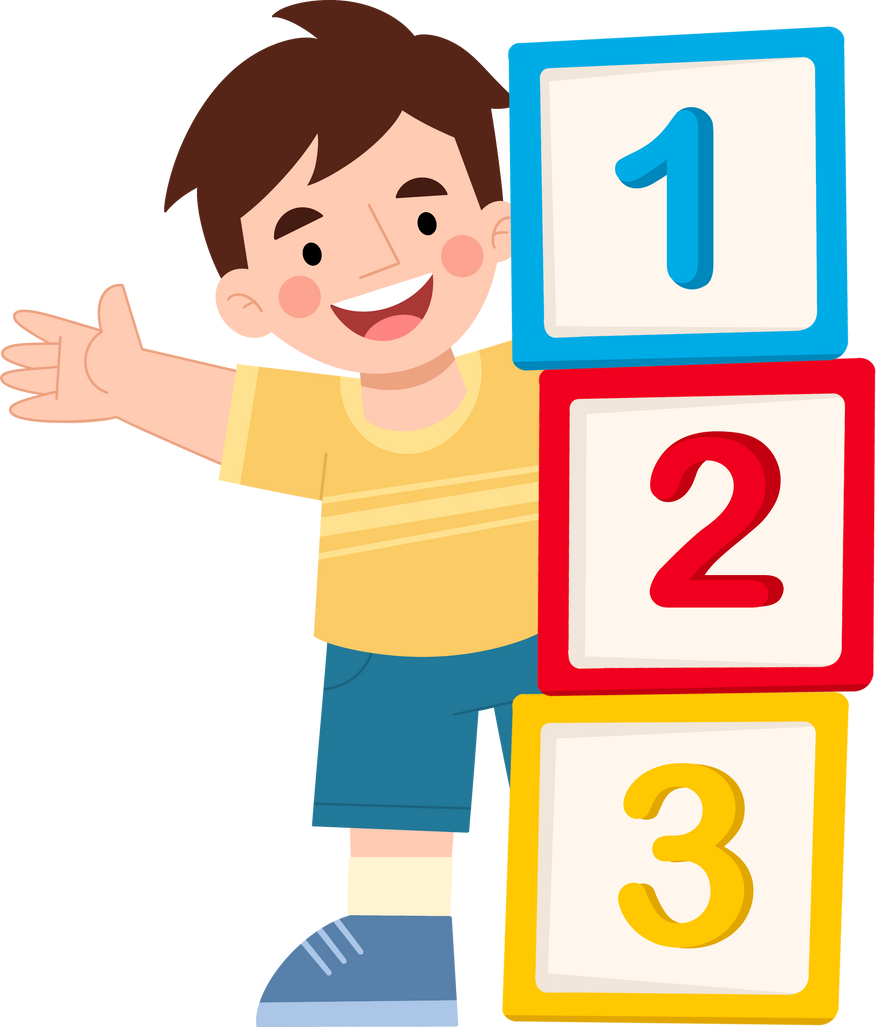 Boy with number blocks cartoon illustration