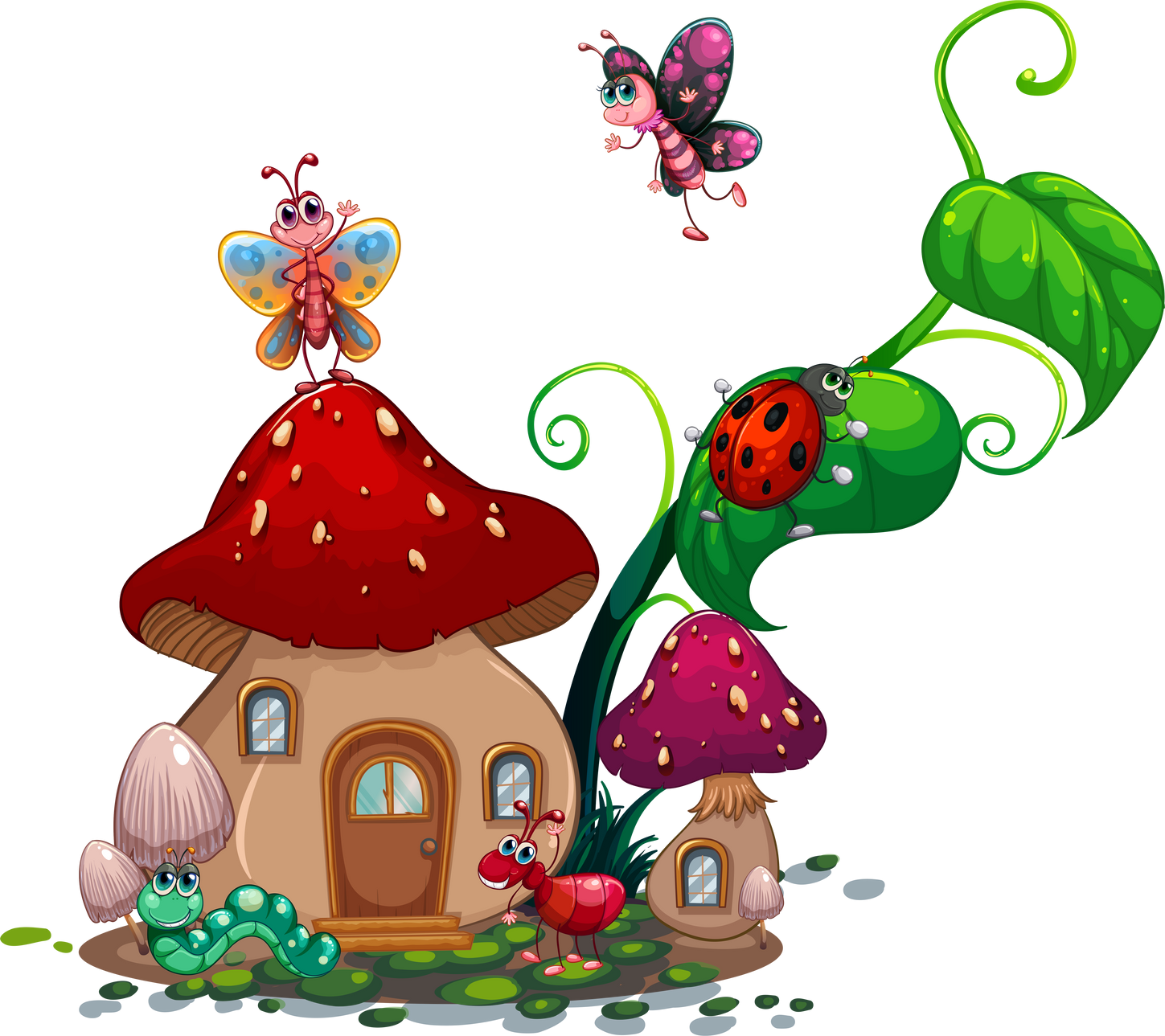 Mushroom house with many insects