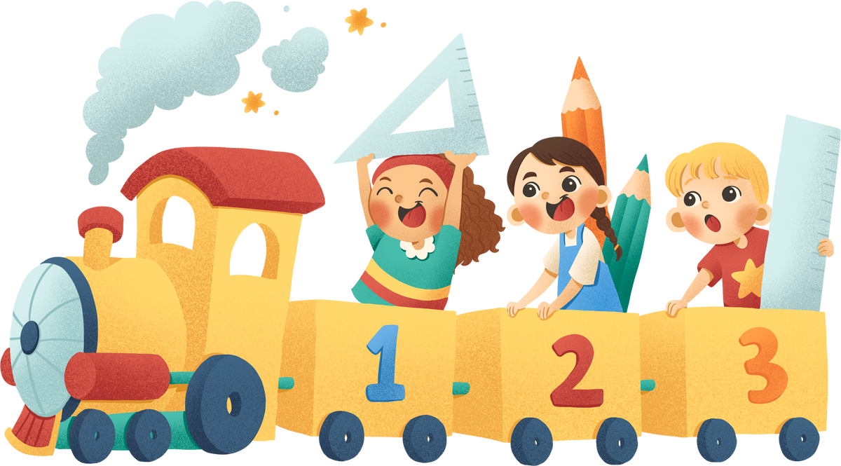 Kids on Math Numbers Train Illustration