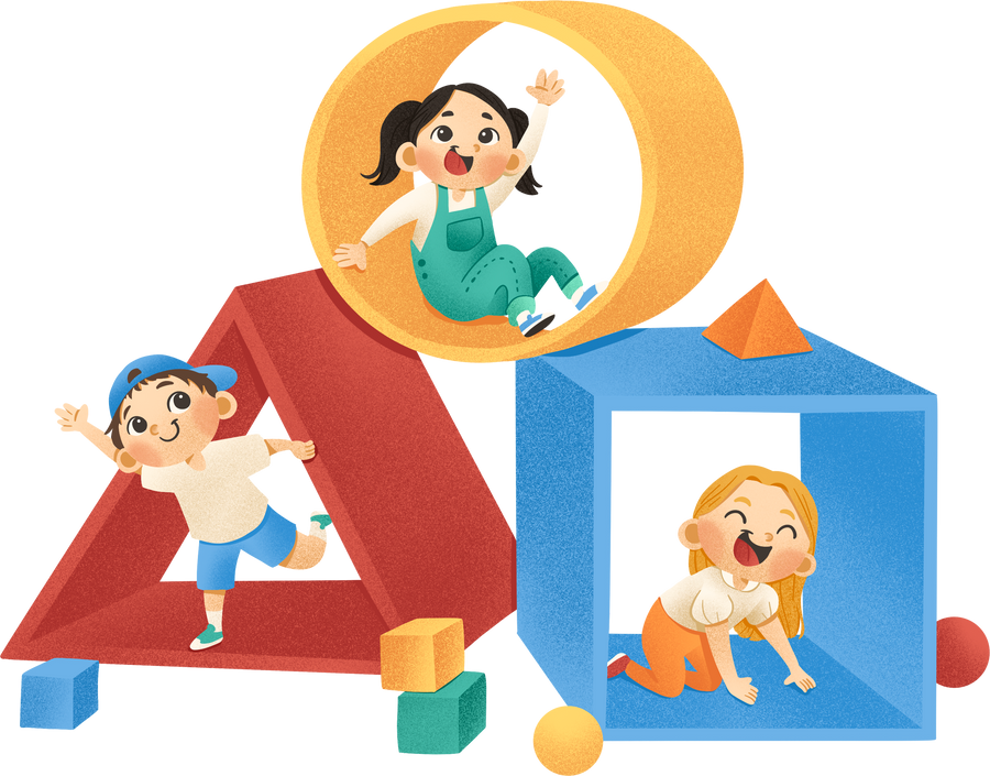 Kids Playing with Geometry Shapes Illustration