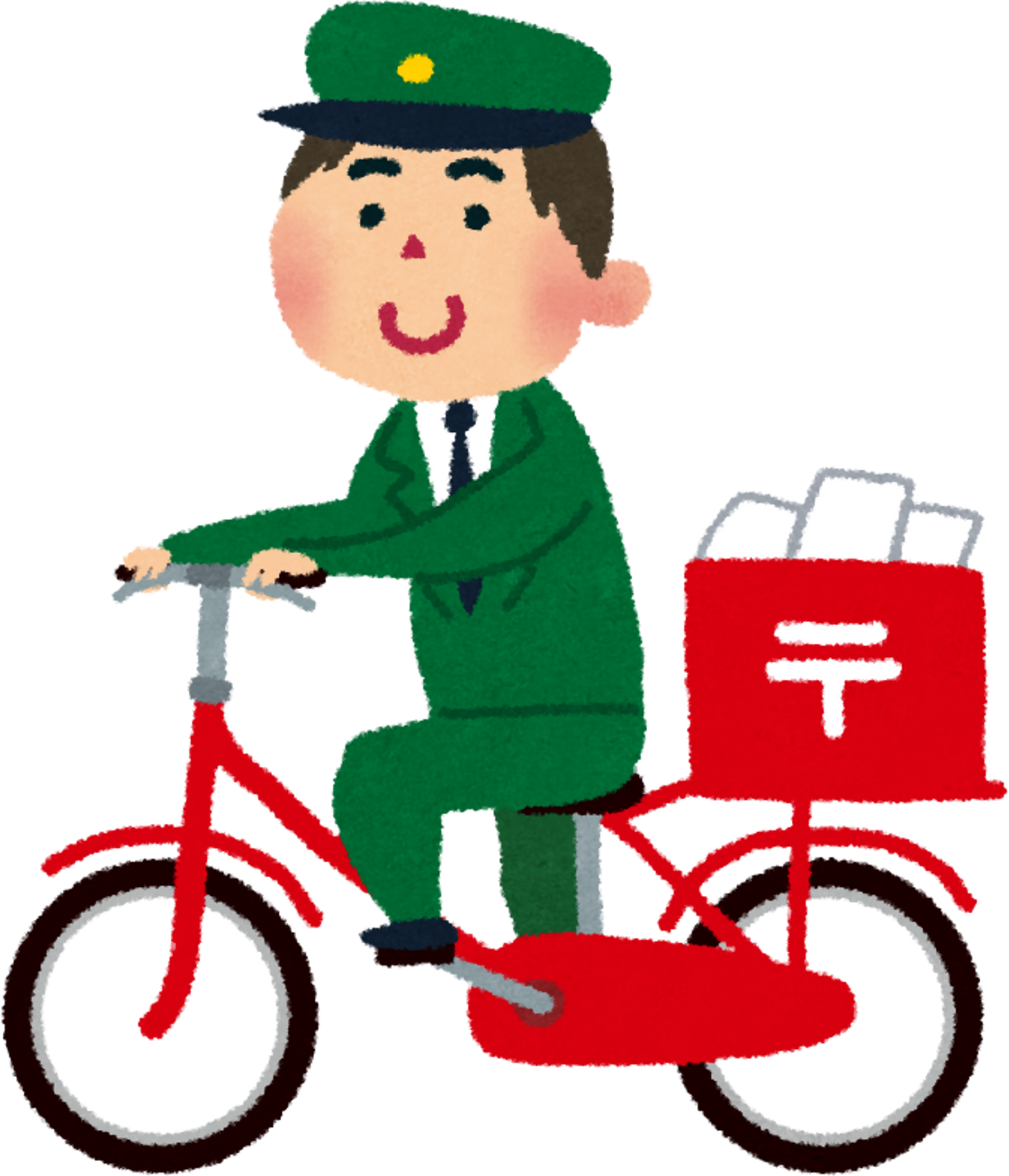 Illustration of a Smiling Postman Delivering Mail on a Bicycle