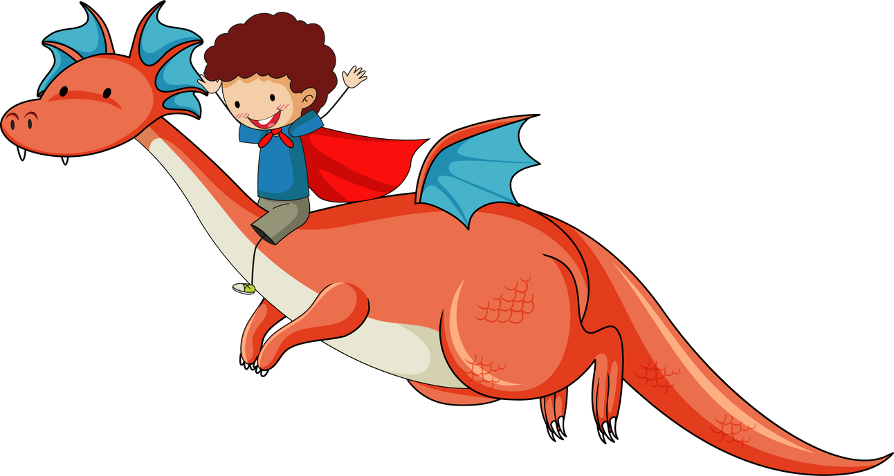 Little Boy Riding a Dragon Cartoon Character