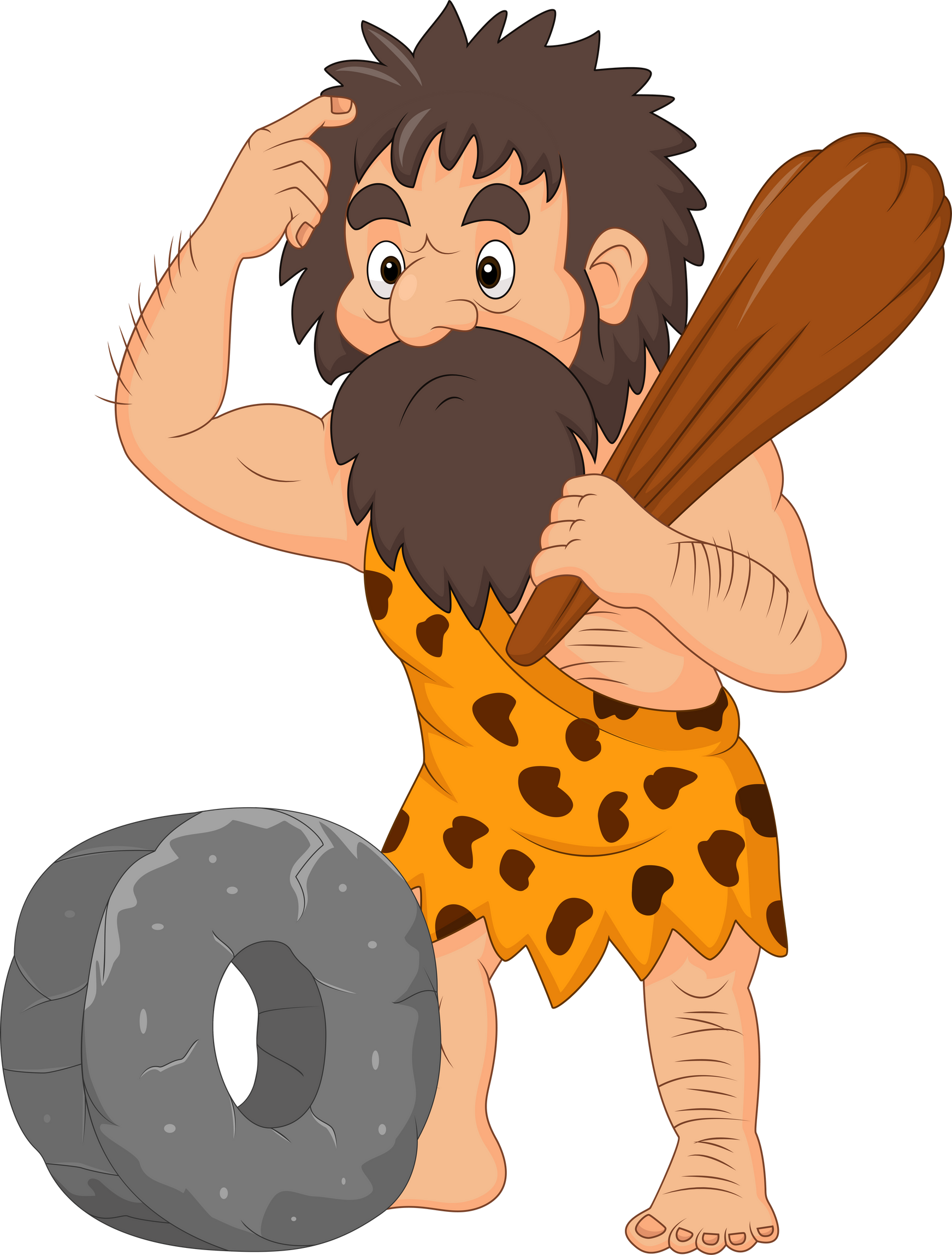 cartoon caveman inventing stone wheel