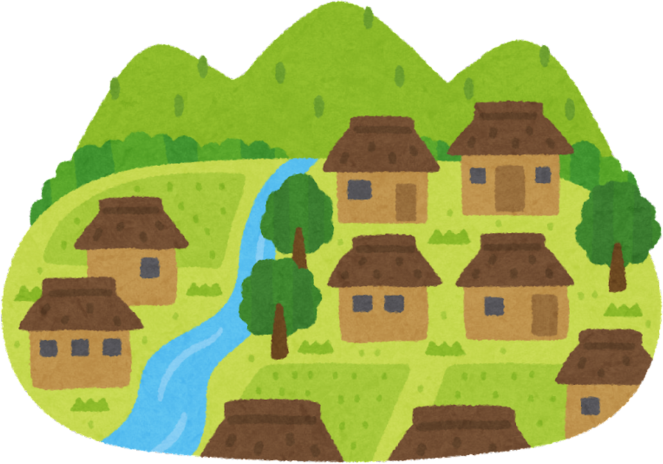 Illustration of a Traditional Japanese Rural Village