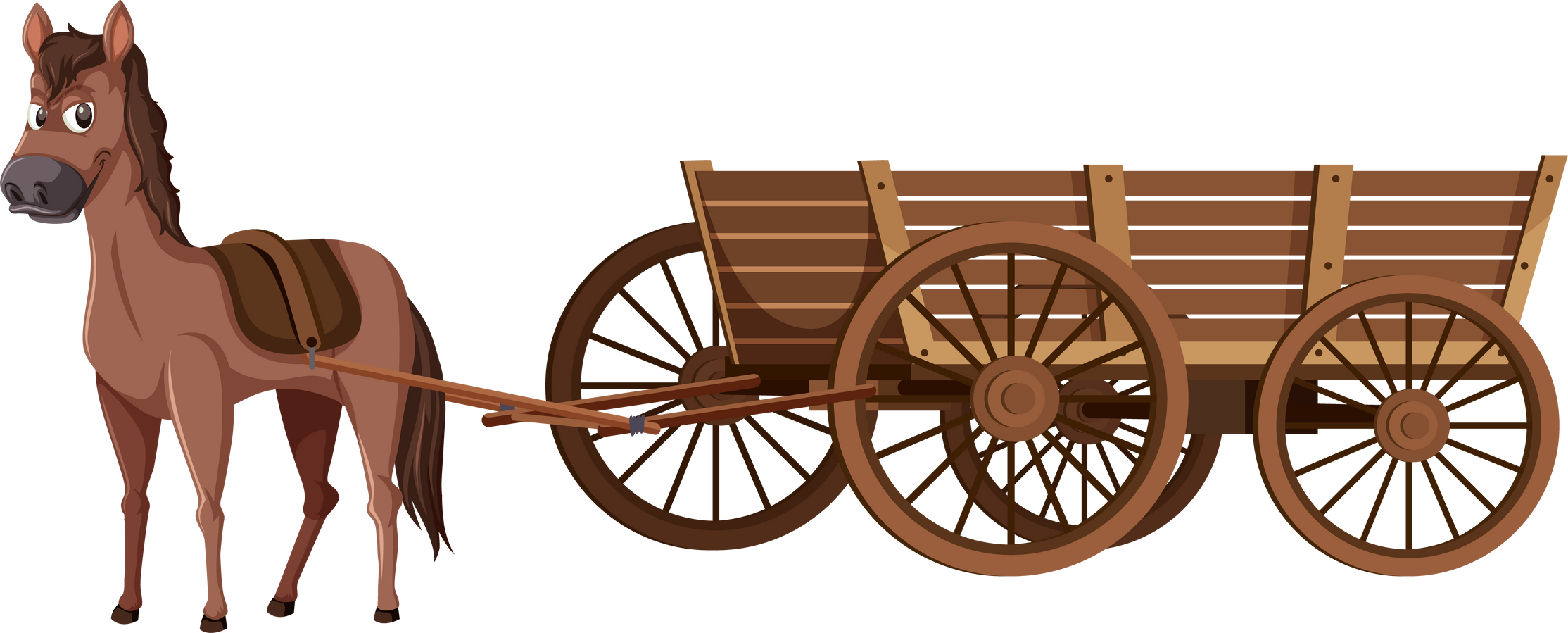 Medieval wooden wagon with a horse