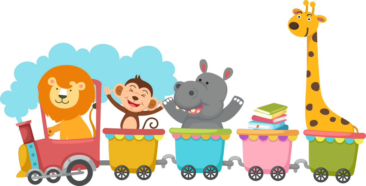 chool kids character animal riding train transportation education