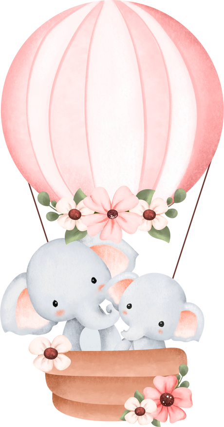 Elephants in hot air balloon