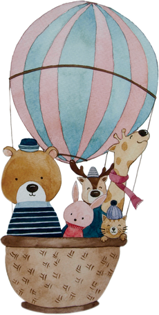 Cute Animals in Hot Air Balloon