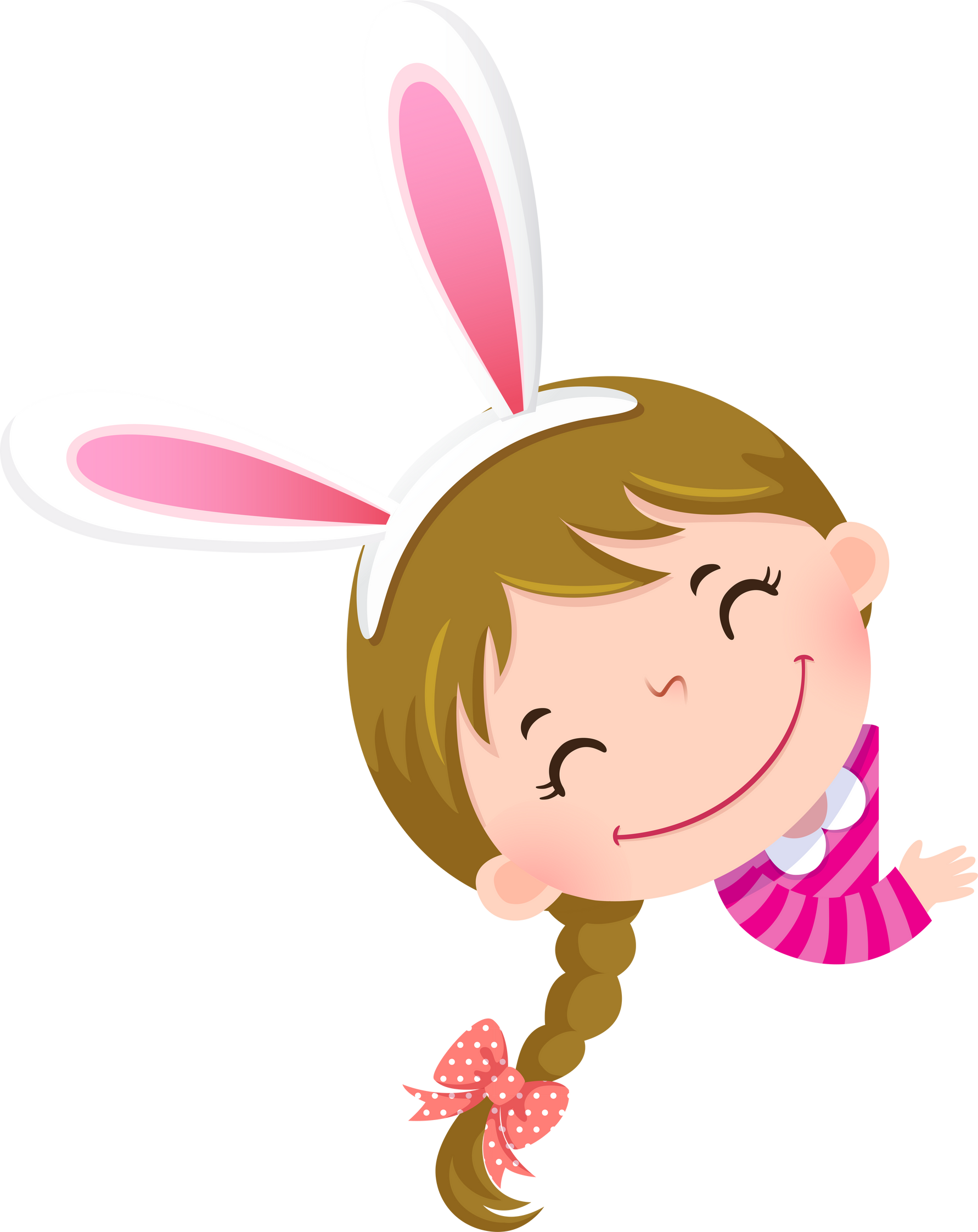 Cartoon little girl wearing Easter bunny ears peeking