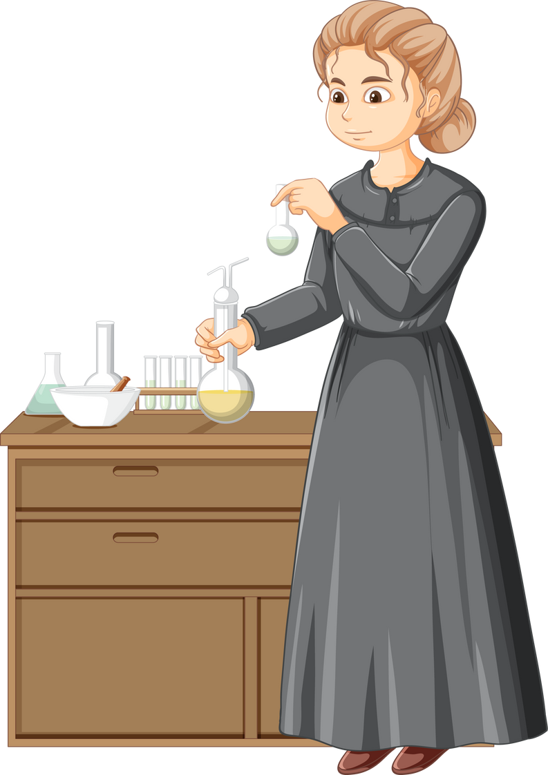 Marie Curie Cartoon Character on White Background